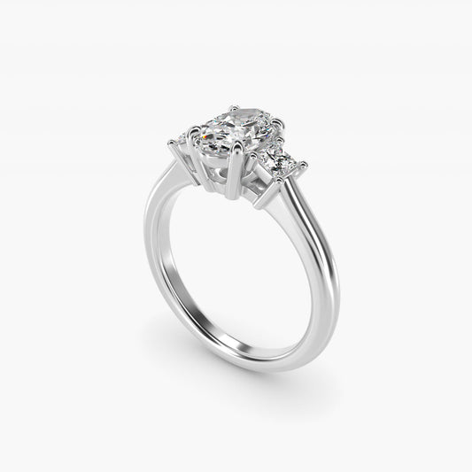 Three-Stone Princess Diamond Engagement Ring in 14k White Gold (1/3 ct. tw.) - Oval Center
