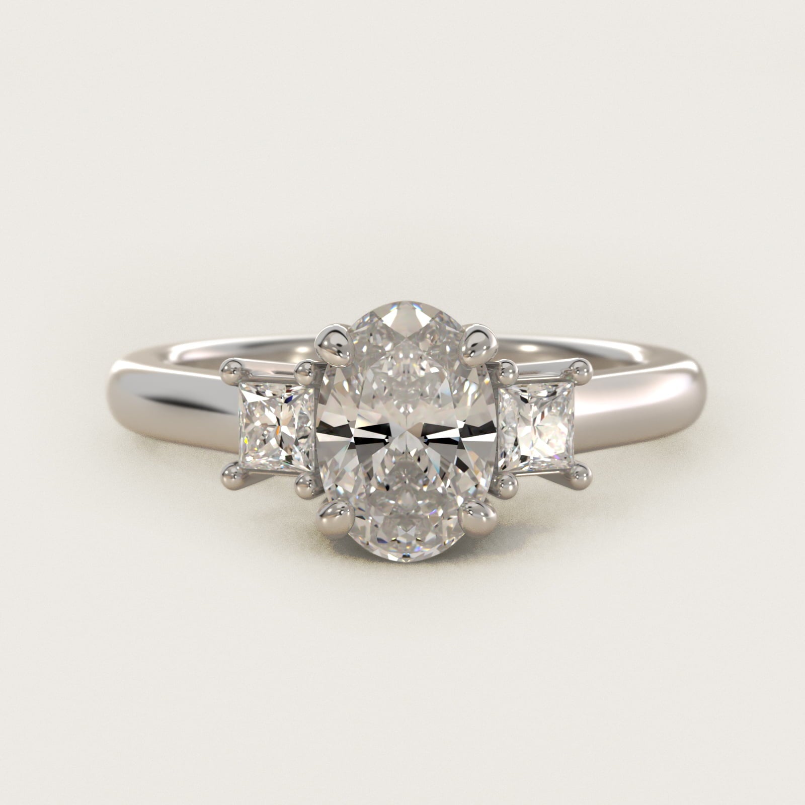 Three-Stone Princess Diamond Engagement Ring in 18k White Gold (1/3 ct. tw.) - Oval Center