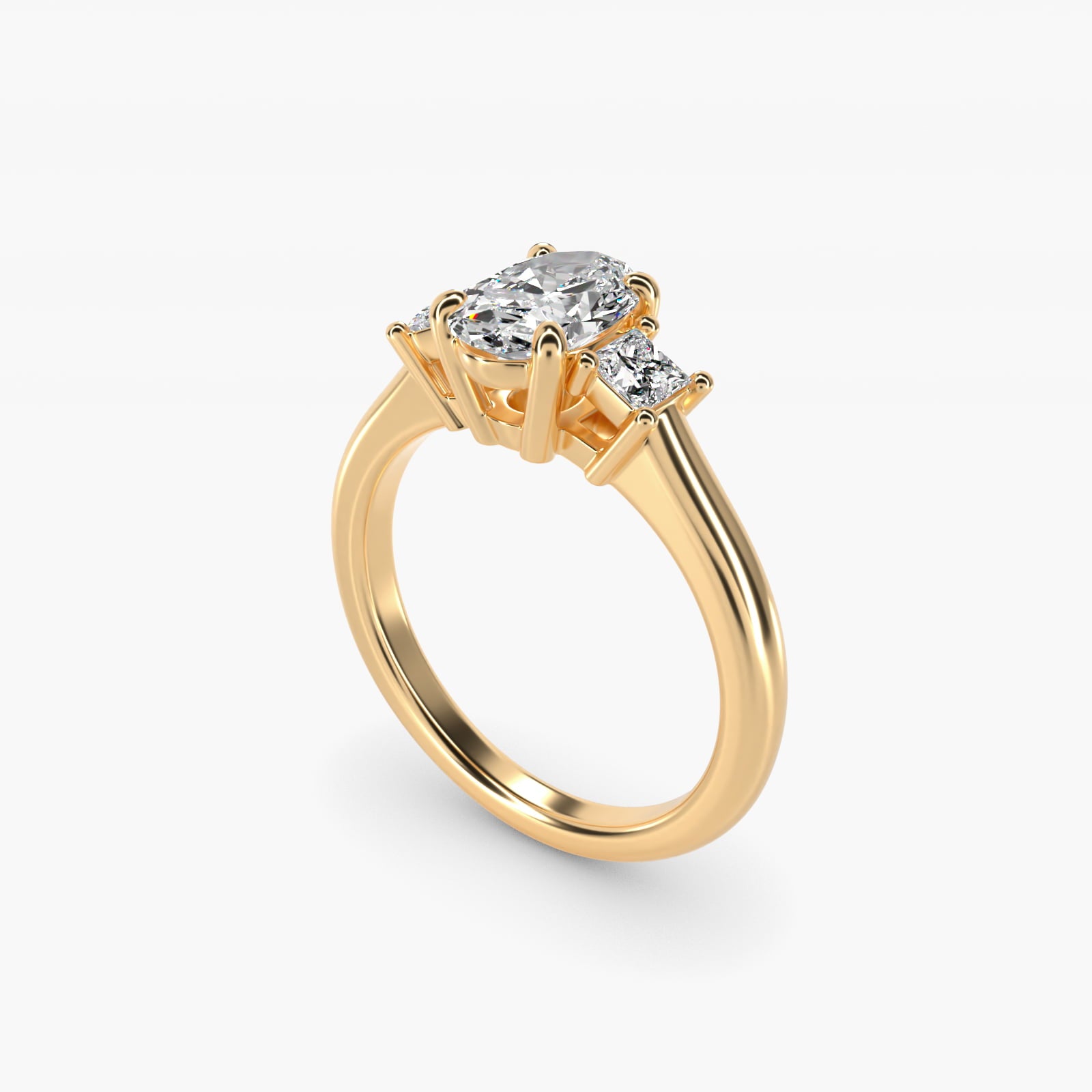 Three-Stone Princess Diamond Engagement Ring in 18k Yellow Gold (1/3 ct. tw.) - Oval Center