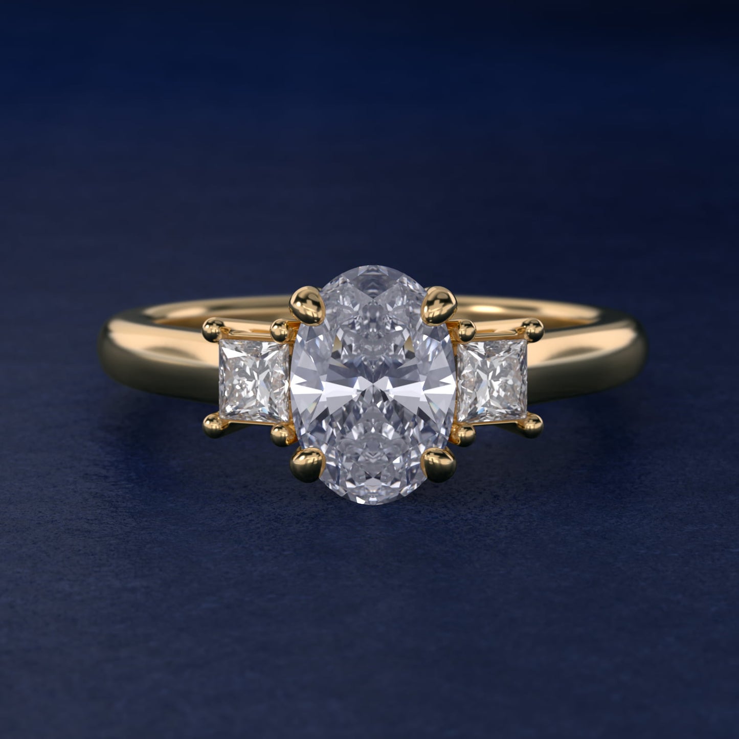Three-Stone Princess Diamond Engagement Ring in 18k Yellow Gold (1/3 ct. tw.) - Oval Center