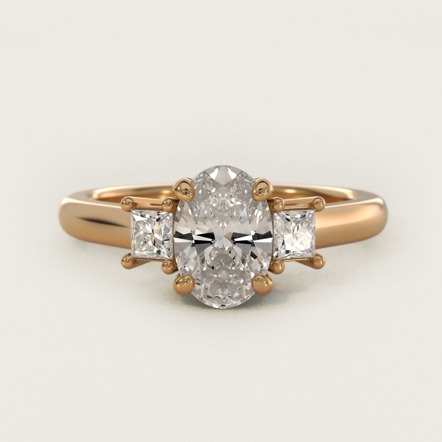 Three-Stone Princess Diamond Engagement Ring in 18k Yellow Gold (1/3 ct. tw.) - Oval Center