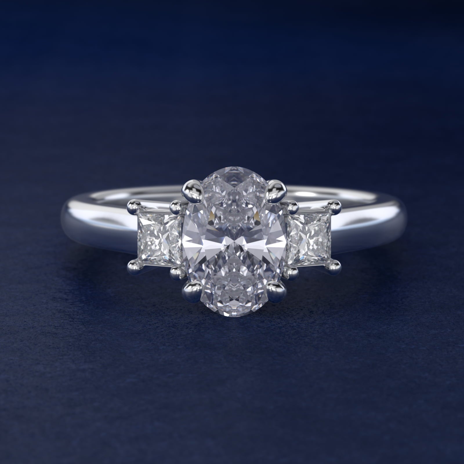 Three-Stone Princess Diamond Engagement Ring in Platinum (1/3 ct. tw.) - Oval Center