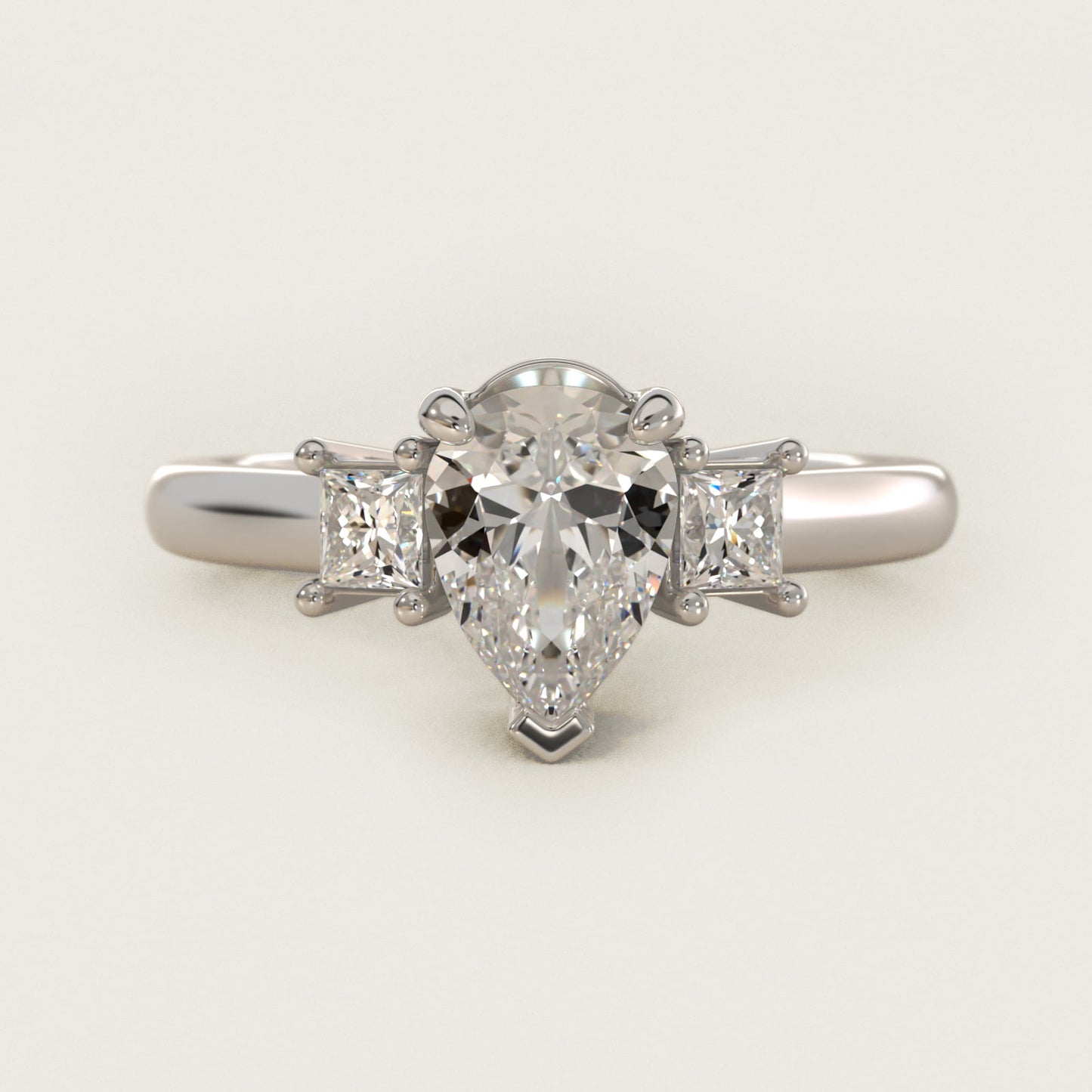 Three-Stone Princess Diamond Engagement Ring in 14k White Gold (1/3 ct. tw.) - Pear Center