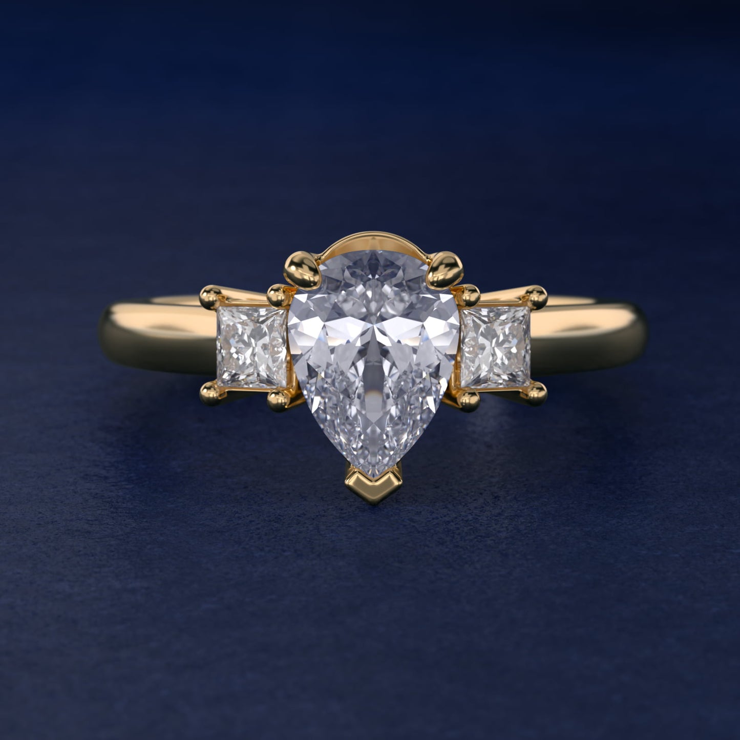 Three-Stone Princess Diamond Engagement Ring in 14K Yellow Gold (1/3 ct. tw.) - Pear Center