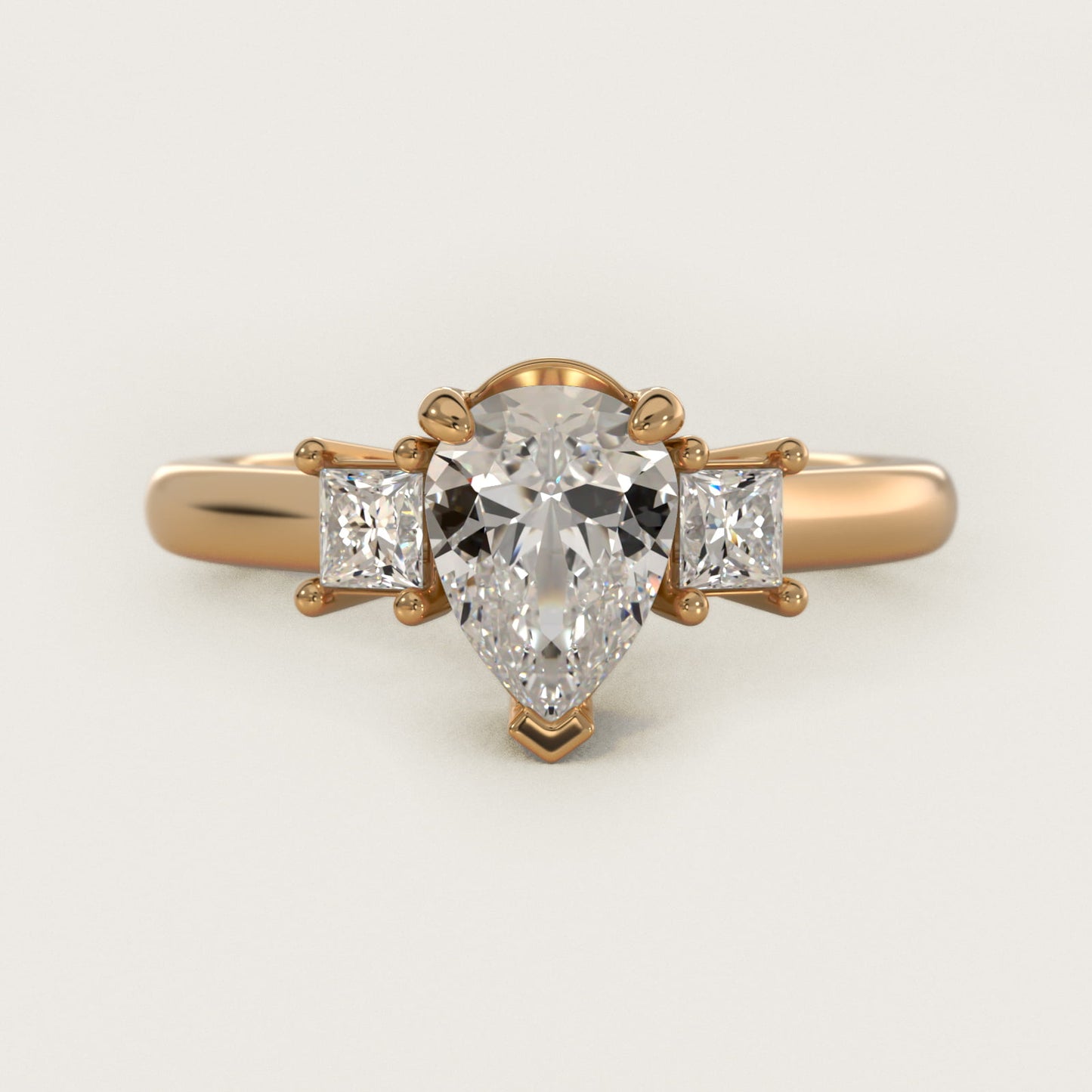 Three-Stone Princess Diamond Engagement Ring in 18k Yellow Gold (1/3 ct. tw.) - Pear Center