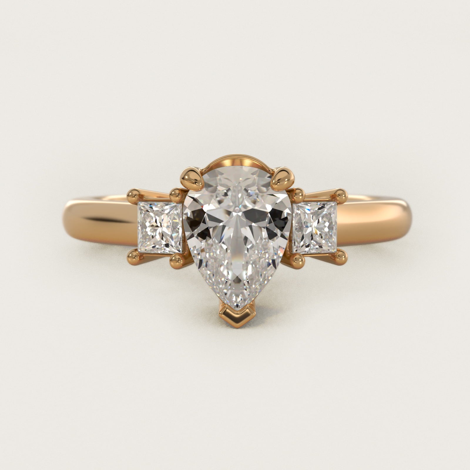 Three-Stone Princess Diamond Engagement Ring in 18k Yellow Gold (1/3 ct. tw.) - Pear Center