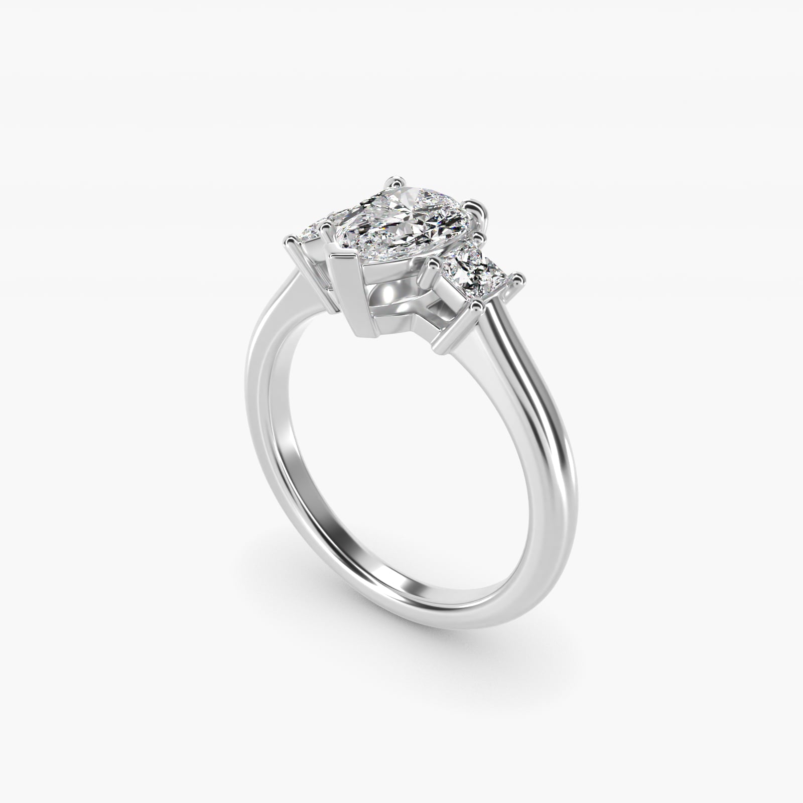 Three-Stone Princess Diamond Engagement Ring in Platinum (1/3 ct. tw.) - Pear Center