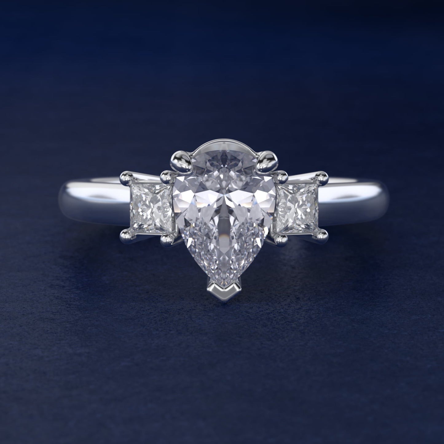 Three-Stone Princess Diamond Engagement Ring in Platinum (1/3 ct. tw.) - Pear Center