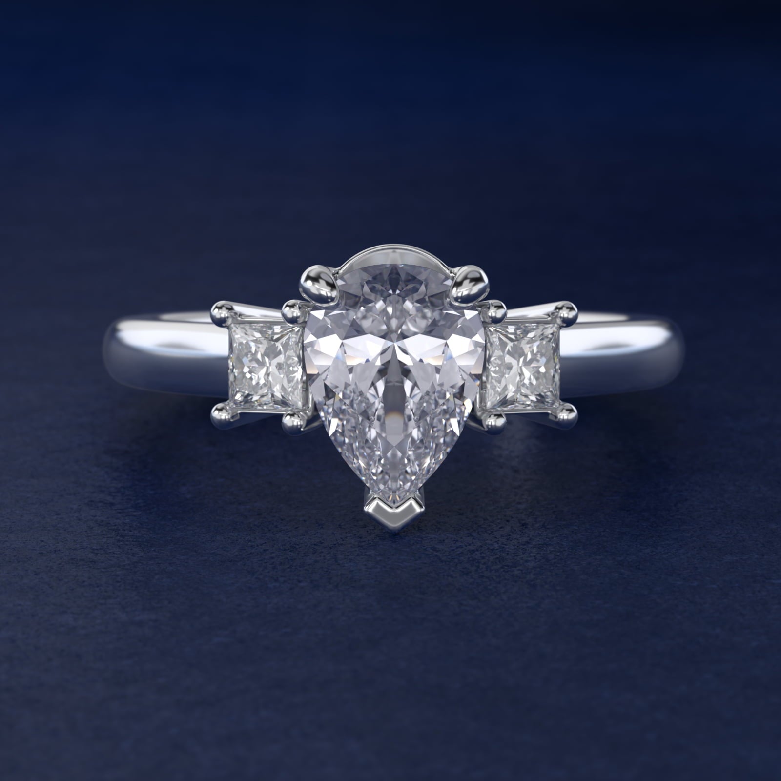 Three-Stone Princess Diamond Engagement Ring in Platinum (1/3 ct. tw.) - Pear Center