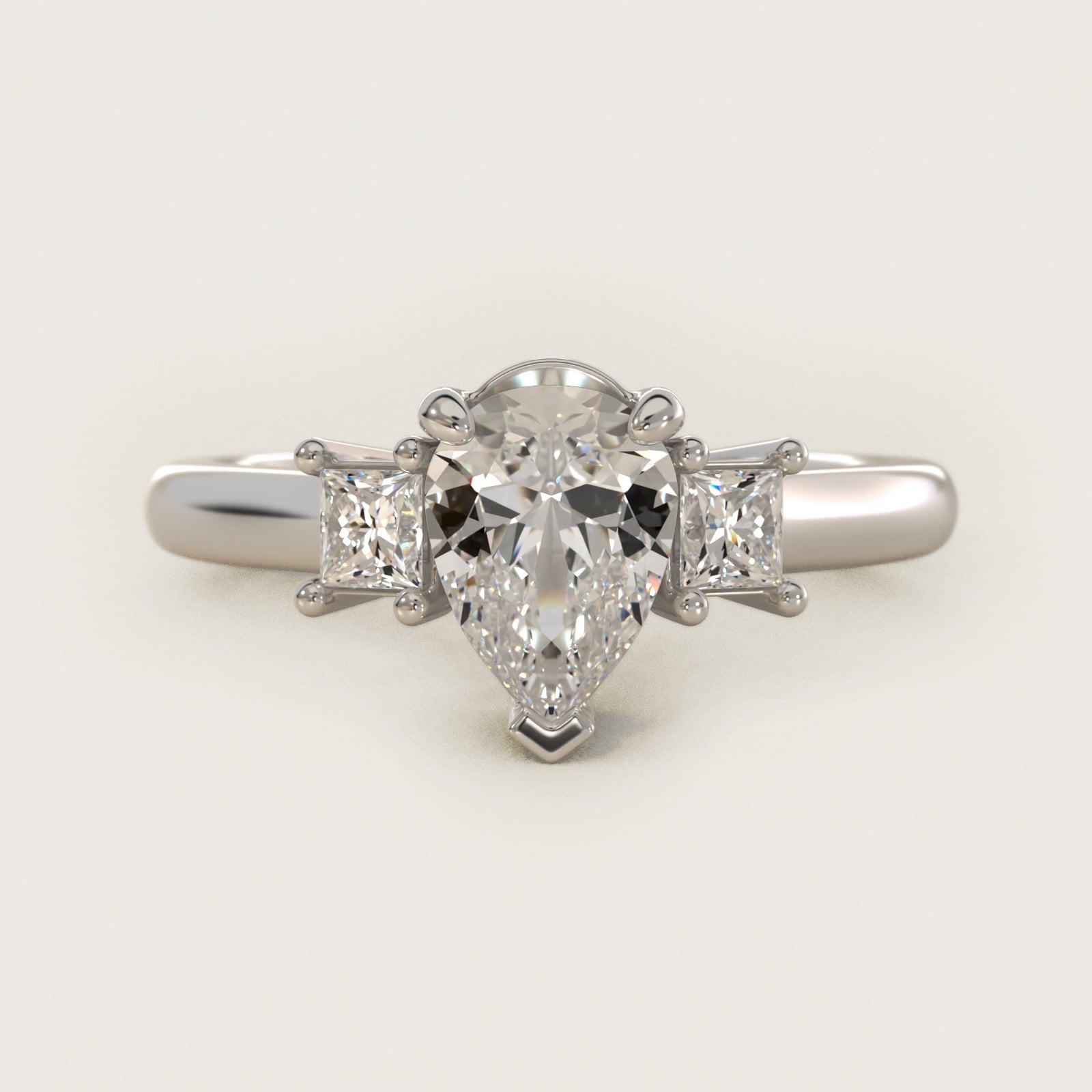 Three-Stone Princess Diamond Engagement Ring in Platinum (1/3 ct. tw.) - Pear Center