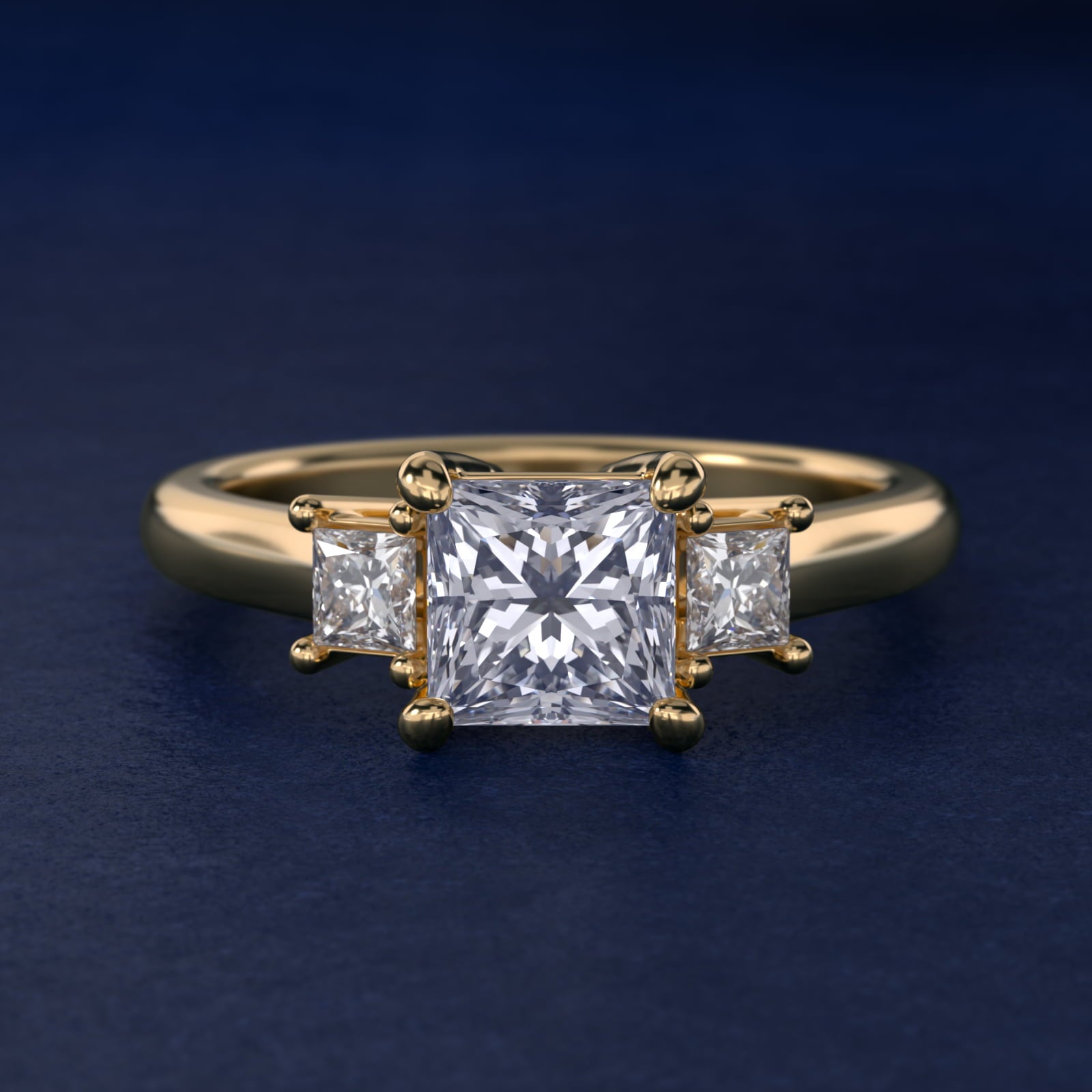 Three-Stone Princess Diamond Engagement Ring in 18k Yellow Gold (1/3 ct. tw.) - Princess Center