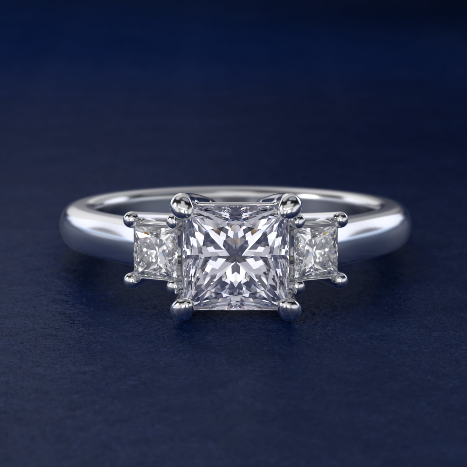 Three-Stone Princess Diamond Engagement Ring in Platinum (1/3 ct. tw.) - Princess Center