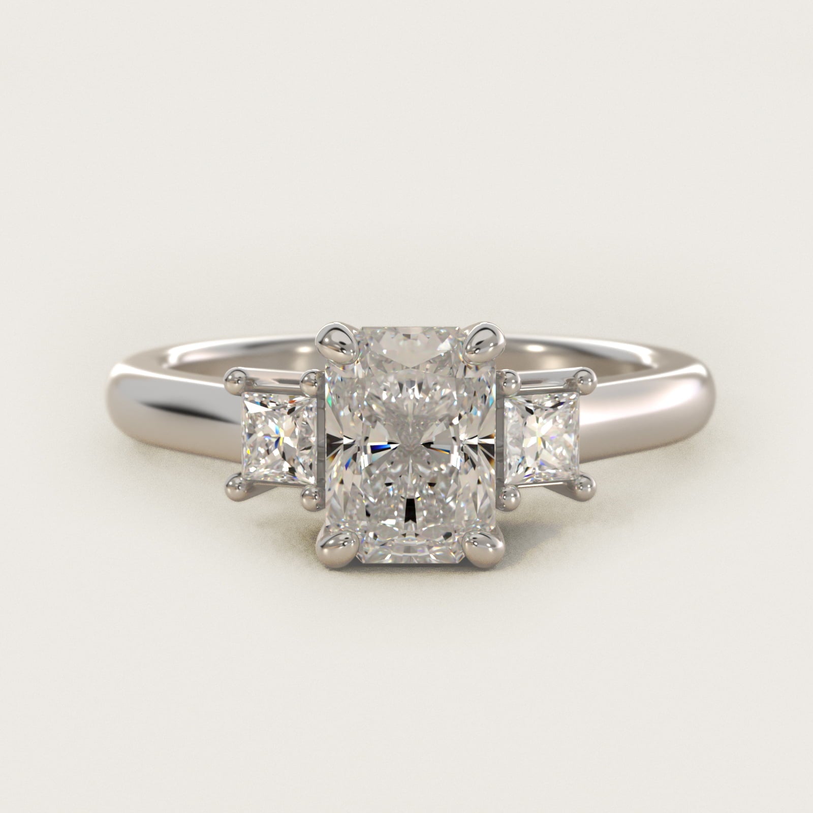 Three-Stone Princess Diamond Engagement Ring in 14k White Gold (1/3 ct. tw.) - Radiant Center