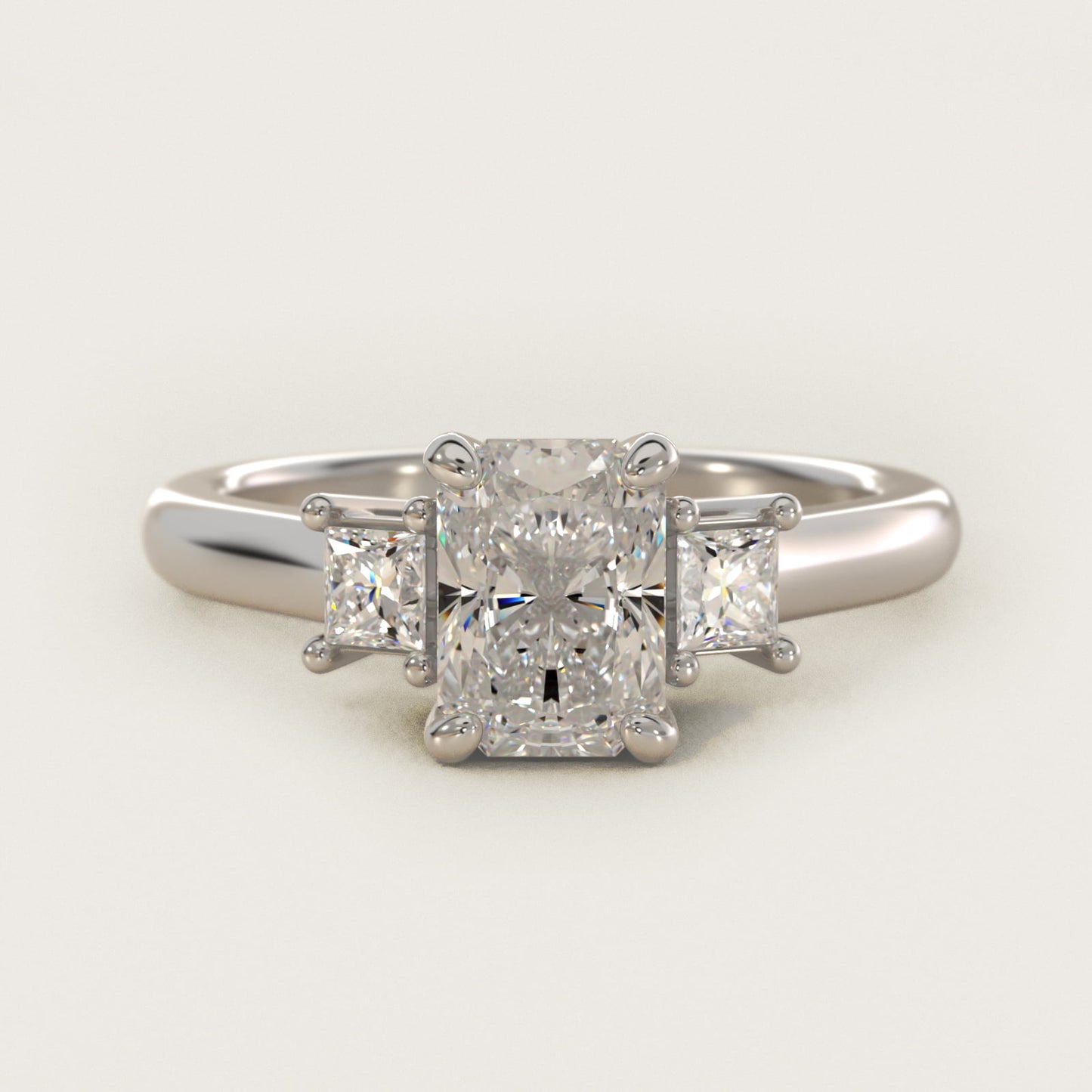 Three-Stone Princess Diamond Engagement Ring in 18k White Gold (1/3 ct. tw.) - Radiant Center