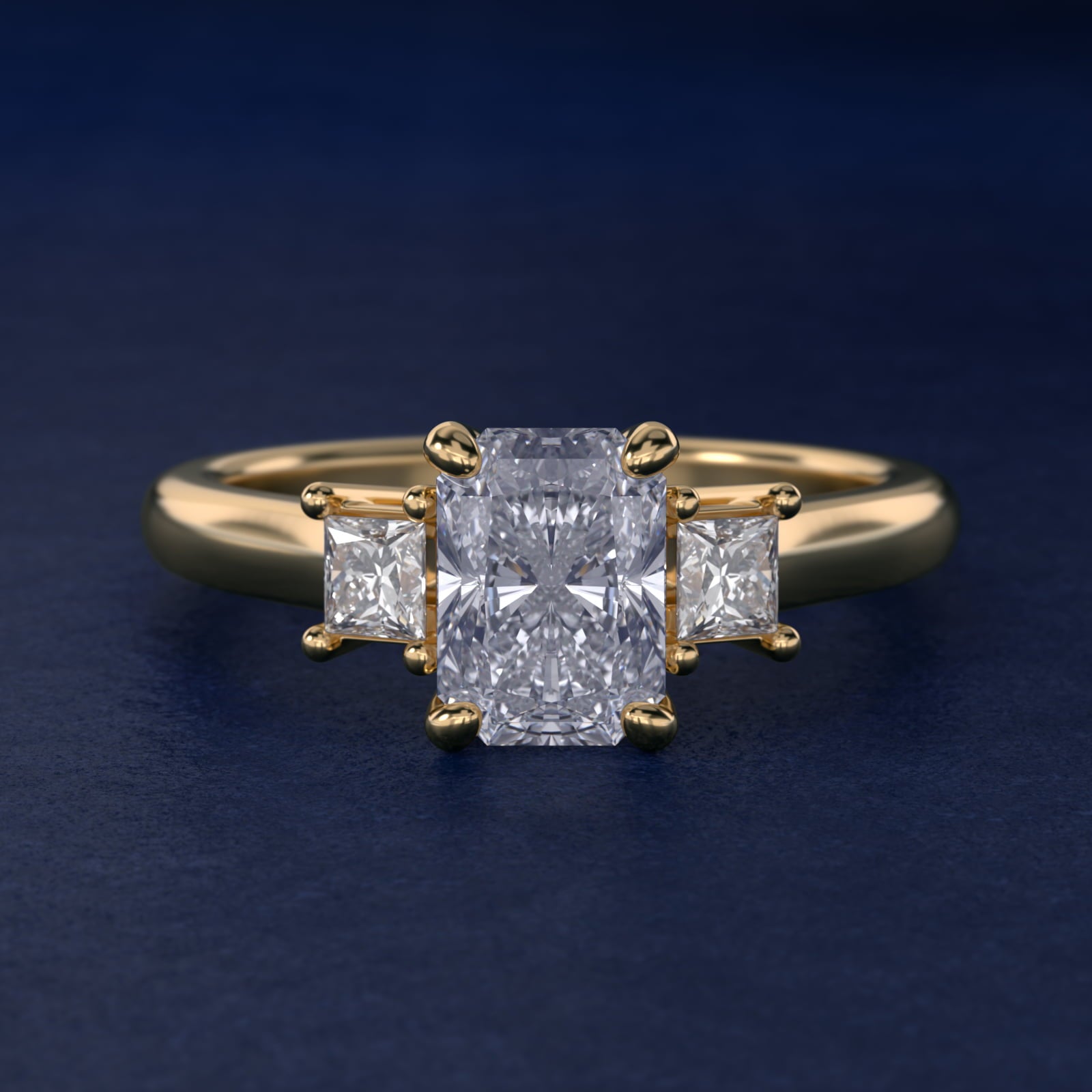Three-Stone Princess Diamond Engagement Ring in 18k Yellow Gold (1/3 ct. tw.) - Radiant Center