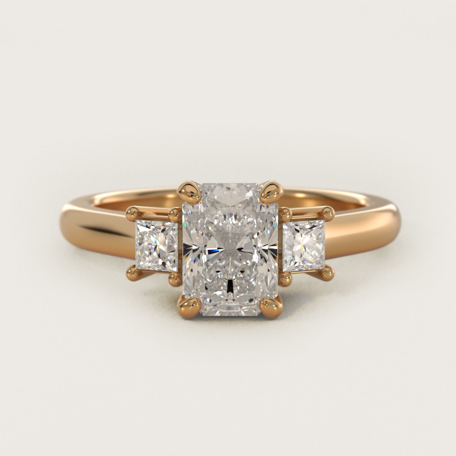 Three-Stone Princess Diamond Engagement Ring in 18k Yellow Gold (1/3 ct. tw.) - Radiant Center