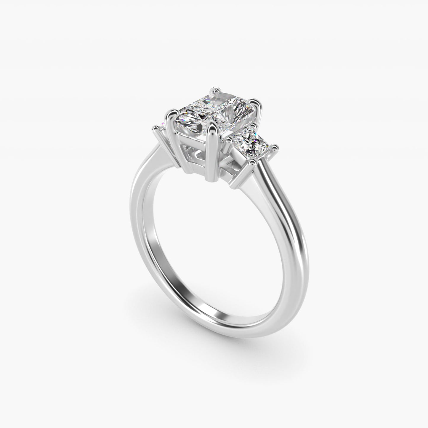 Three-Stone Princess Diamond Engagement Ring in Platinum (1/3 ct. tw.) - Radiant Center