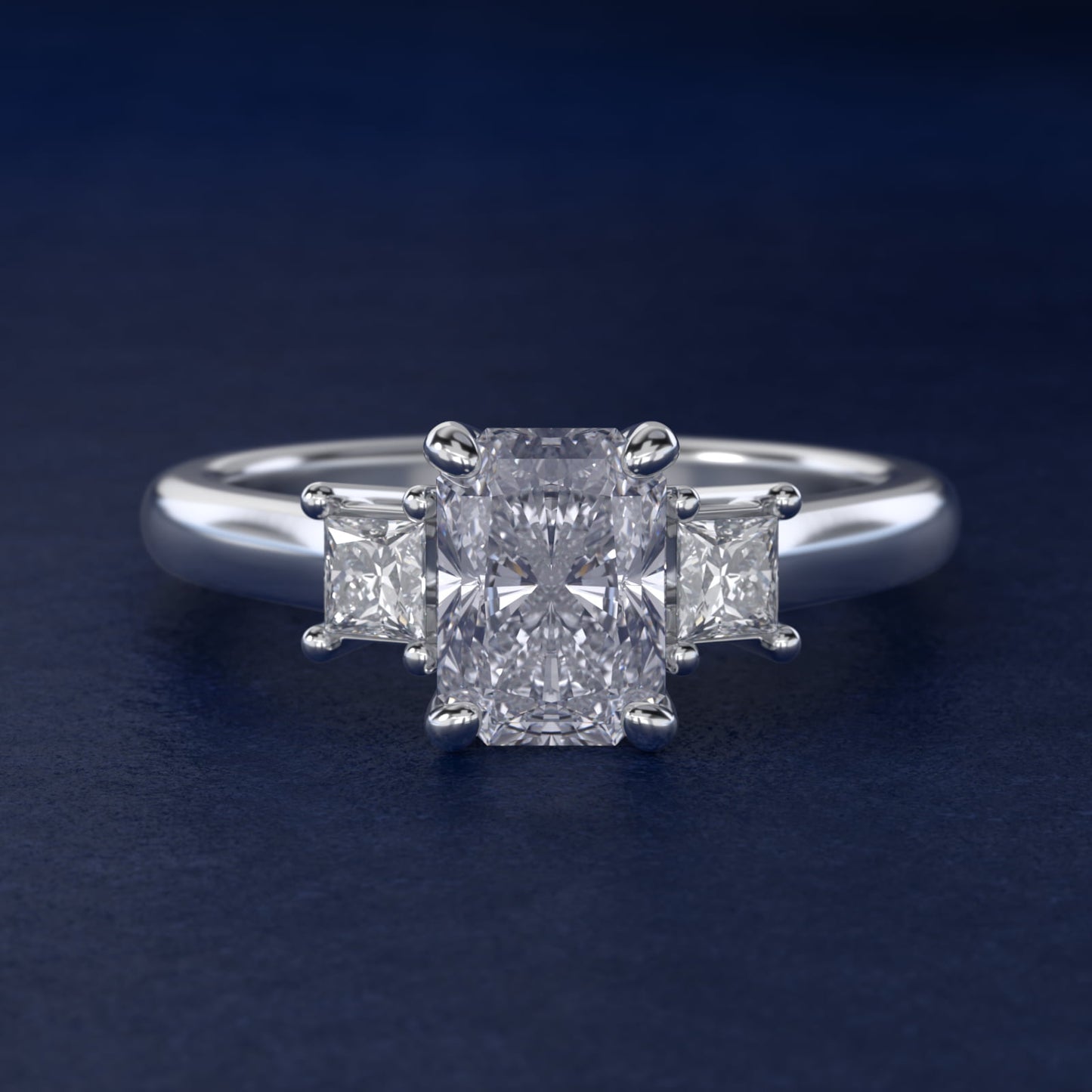 Three-Stone Princess Diamond Engagement Ring in Platinum (1/3 ct. tw.) - Radiant Center