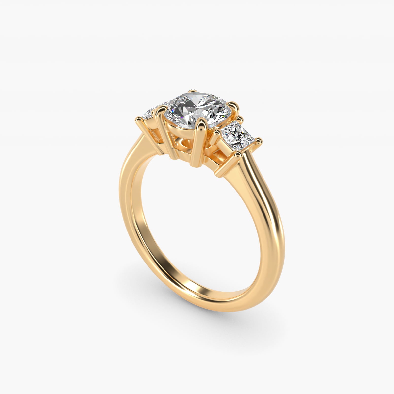 Three-Stone Princess Diamond Engagement Ring in 14K Yellow Gold (1/3 ct. tw.) - Round Center