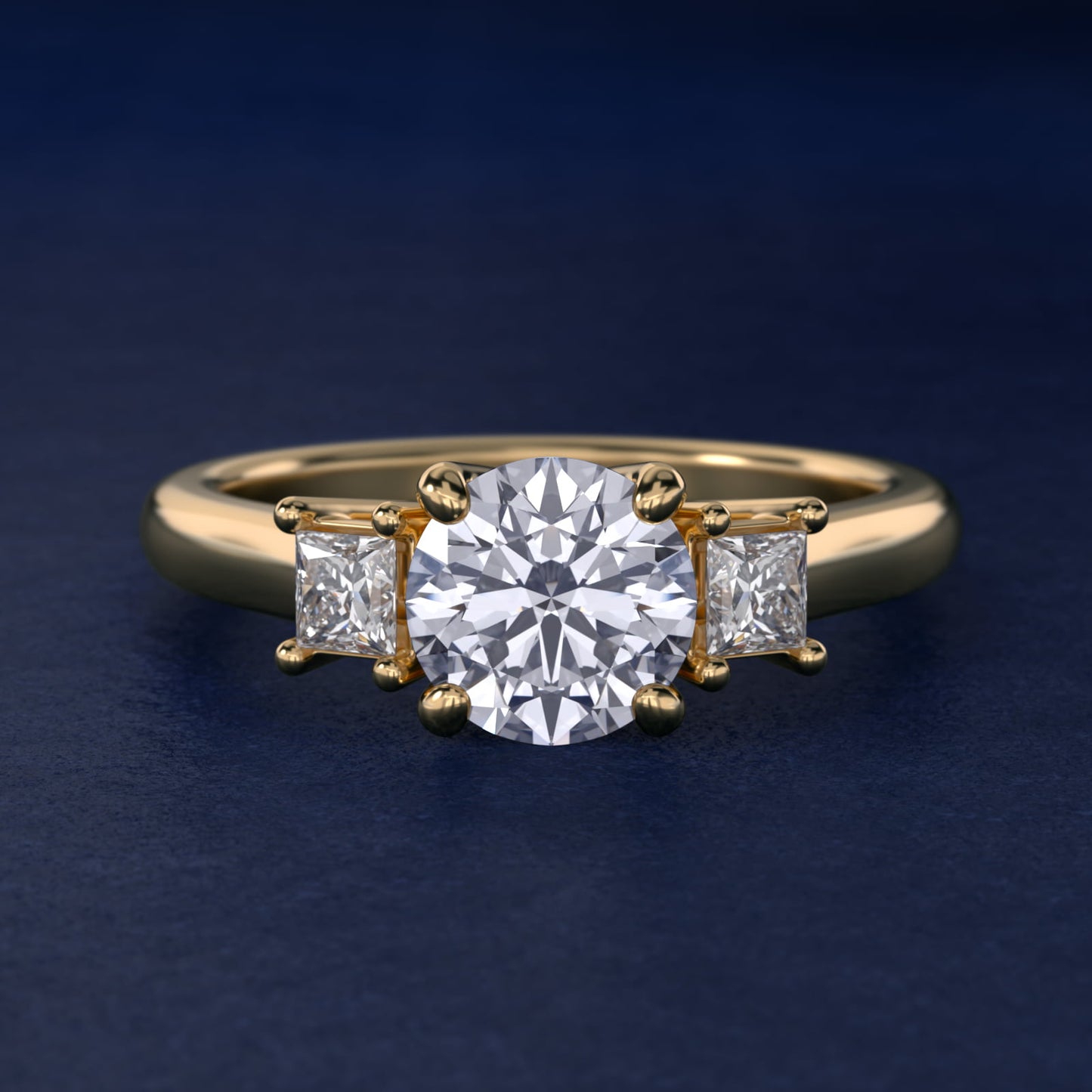 Three-Stone Princess Diamond Engagement Ring in 14K Yellow Gold (1/3 ct. tw.) - Round Center