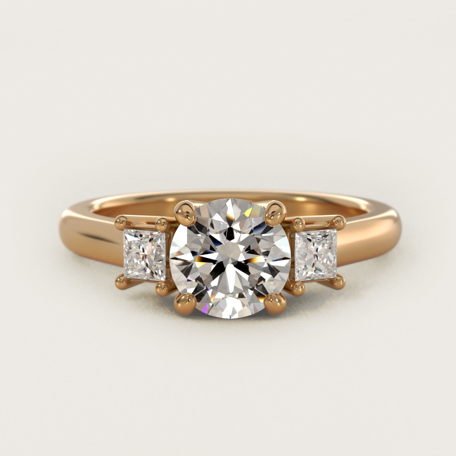 Three-Stone Princess Diamond Engagement Ring in 18k Yellow Gold (1/3 ct. tw.) - Round Center