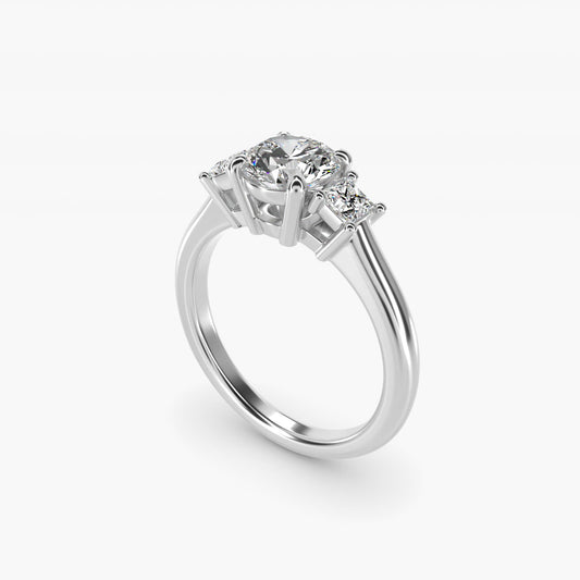 Three-Stone Princess Diamond Engagement Ring in Platinum (1/3 ct. tw.) - Round Center