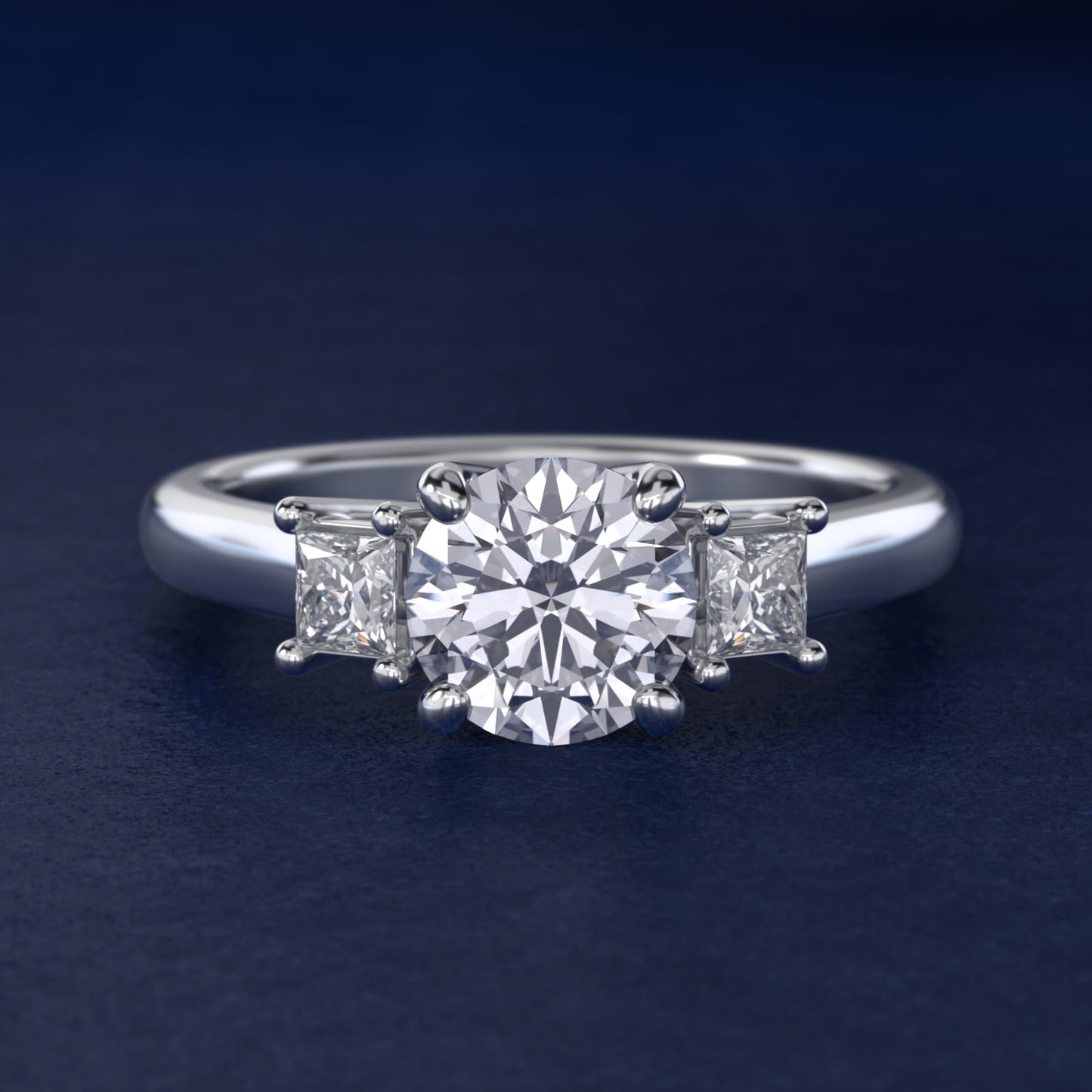 Three-Stone Princess Diamond Engagement Ring in Platinum (1/3 ct. tw.) - Round Center