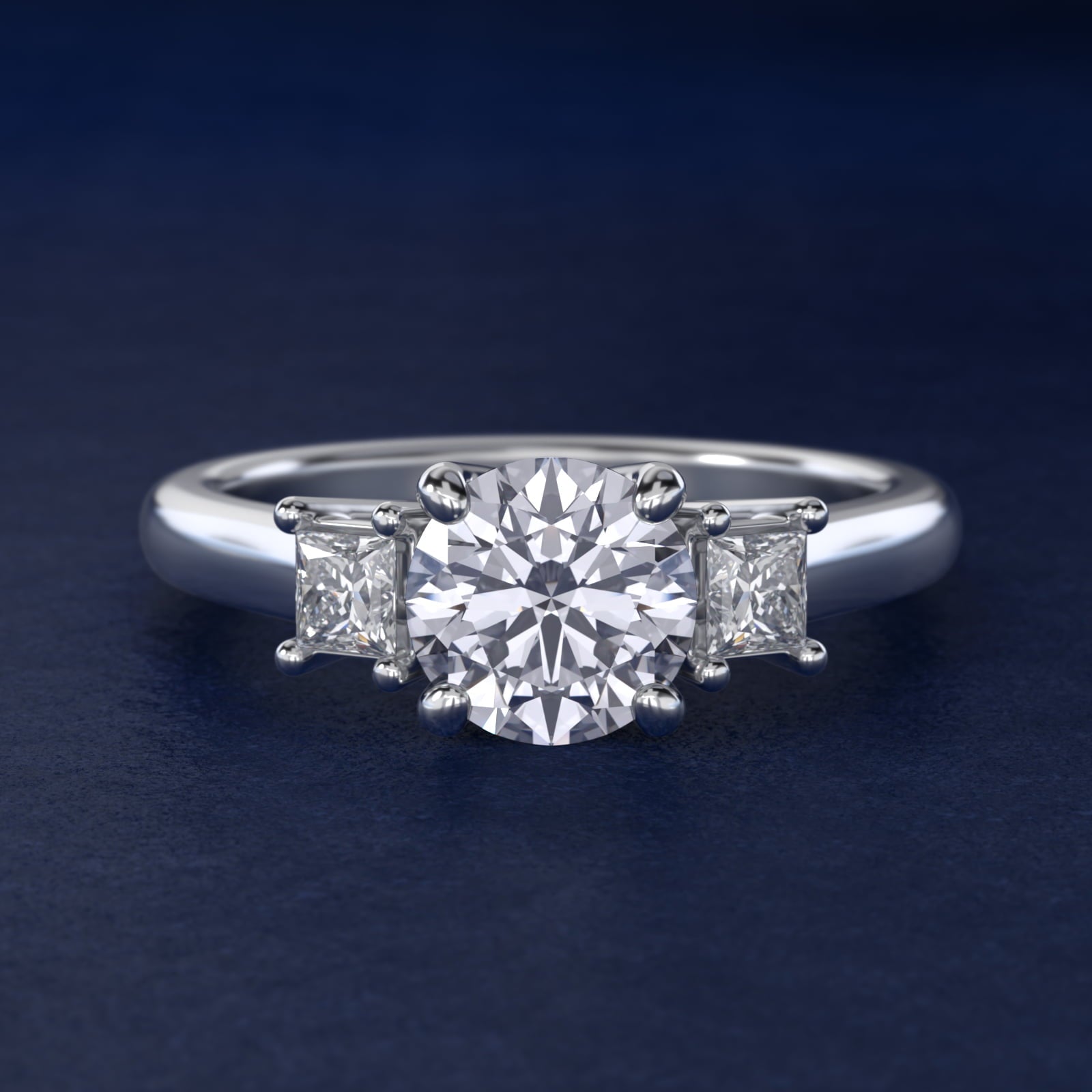 Three-Stone Princess Diamond Engagement Ring in Platinum (1/3 ct. tw.) - Round Center