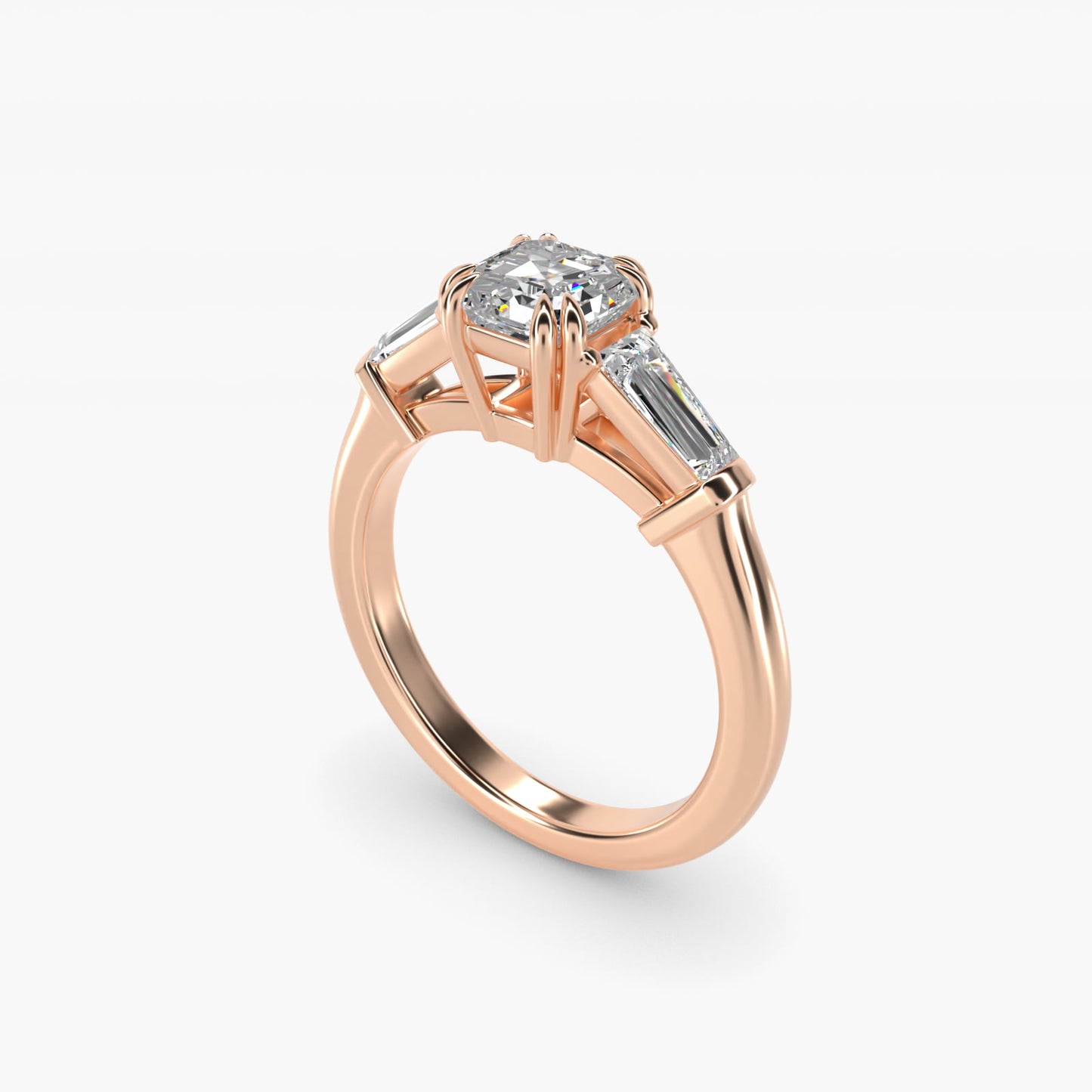 Three-Stone Tapered Baguette Diamond Engagement Ring in 14k Rose Gold (1/2 ct. tw.) - Asscher Center