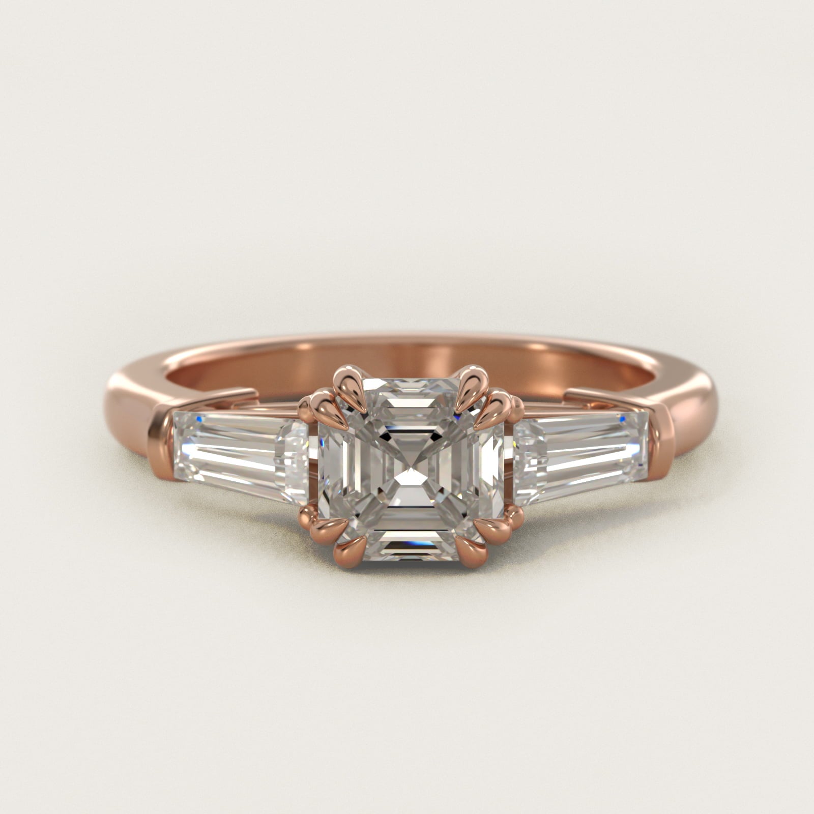 Three-Stone Tapered Baguette Diamond Engagement Ring in 14k Rose Gold (1/2 ct. tw.) - Asscher Center
