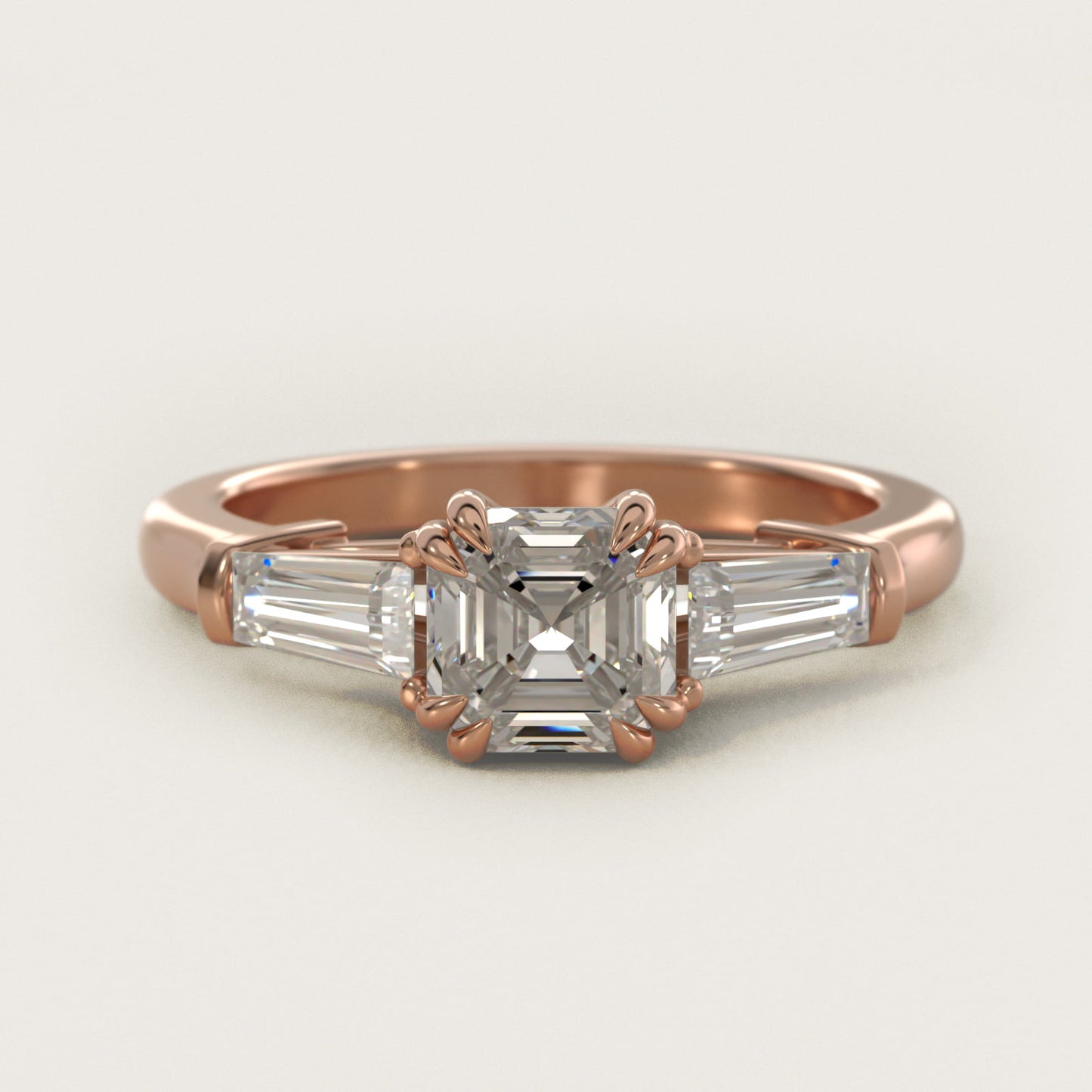 Three-Stone Tapered Baguette Diamond Engagement Ring in 18k Rose Gold (1/2 ct. tw.) - Asscher Center