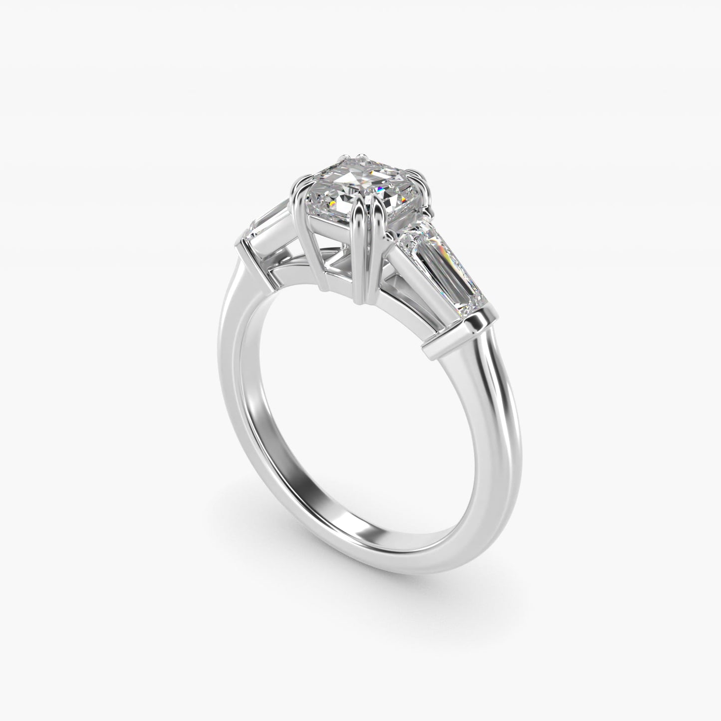 Three-Stone Tapered Baguette Diamond Engagement Ring in 18k White Gold (1/2 ct. tw.) - Asscher Center
