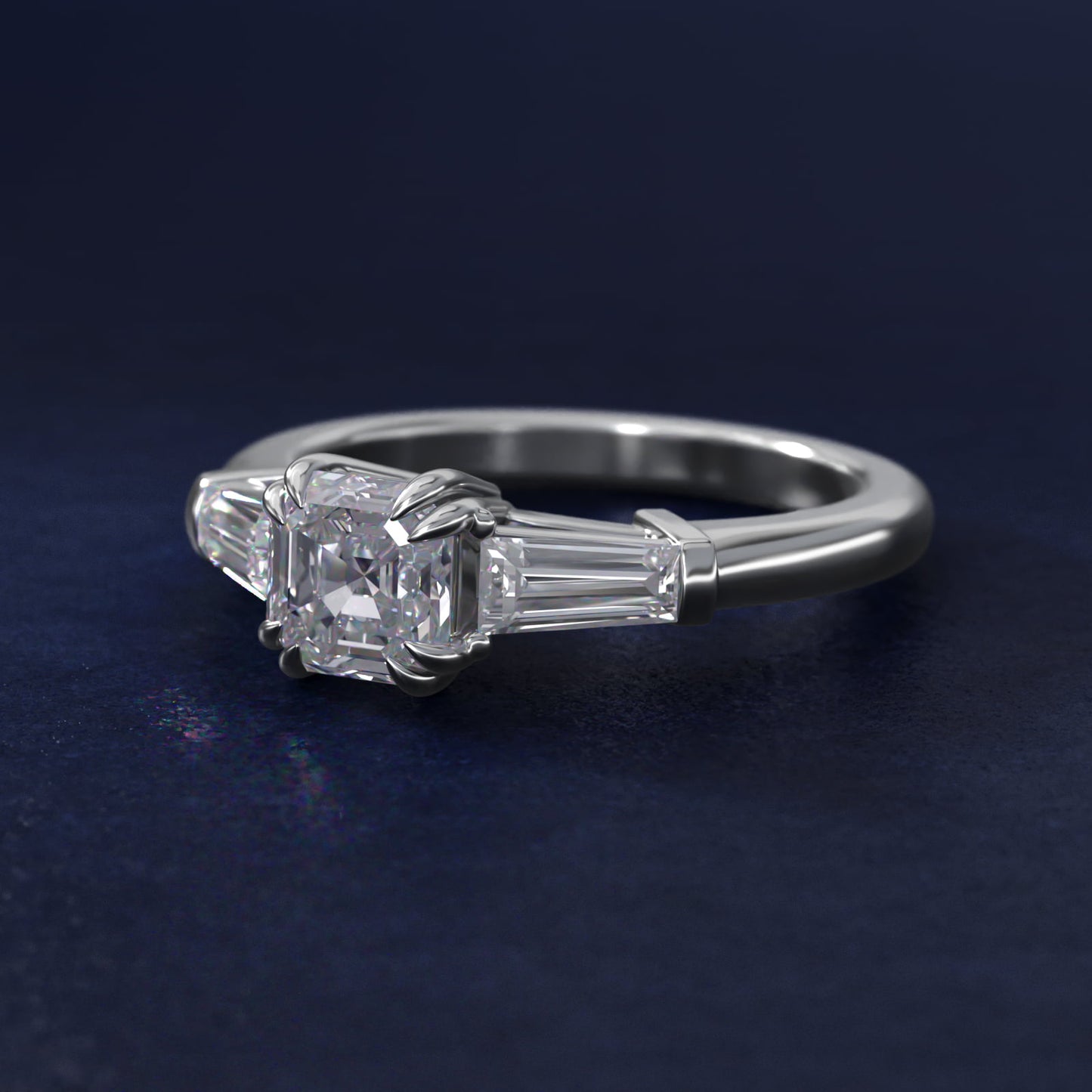 Three-Stone Tapered Baguette Diamond Engagement Ring in 18k White Gold (1/2 ct. tw.) - Asscher Center