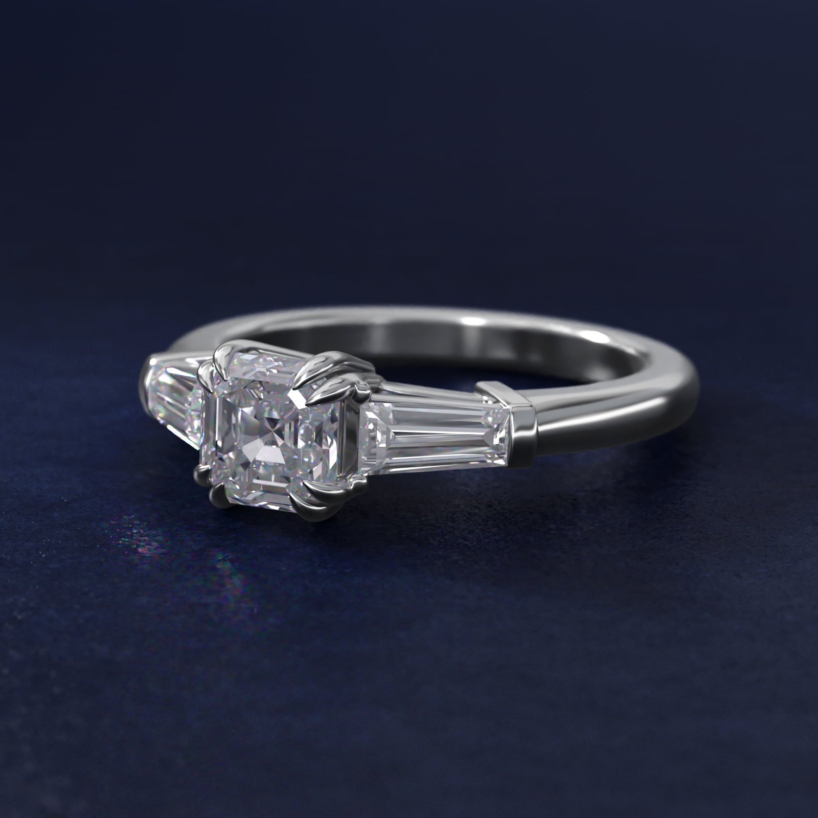 Three-Stone Tapered Baguette Diamond Engagement Ring in 18k White Gold (1/2 ct. tw.) - Asscher Center