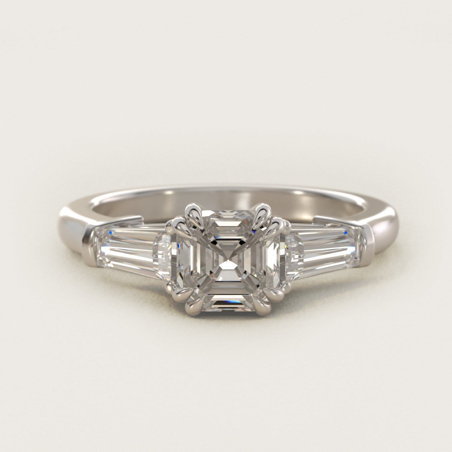 Three-Stone Tapered Baguette Diamond Engagement Ring in 18k White Gold (1/2 ct. tw.) - Asscher Center