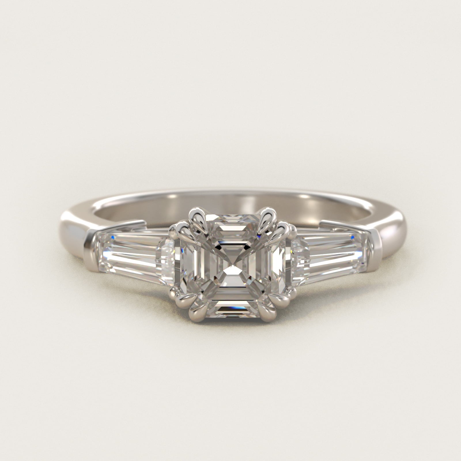 Three-Stone Tapered Baguette Diamond Engagement Ring in 18k White Gold (1/2 ct. tw.) - Asscher Center