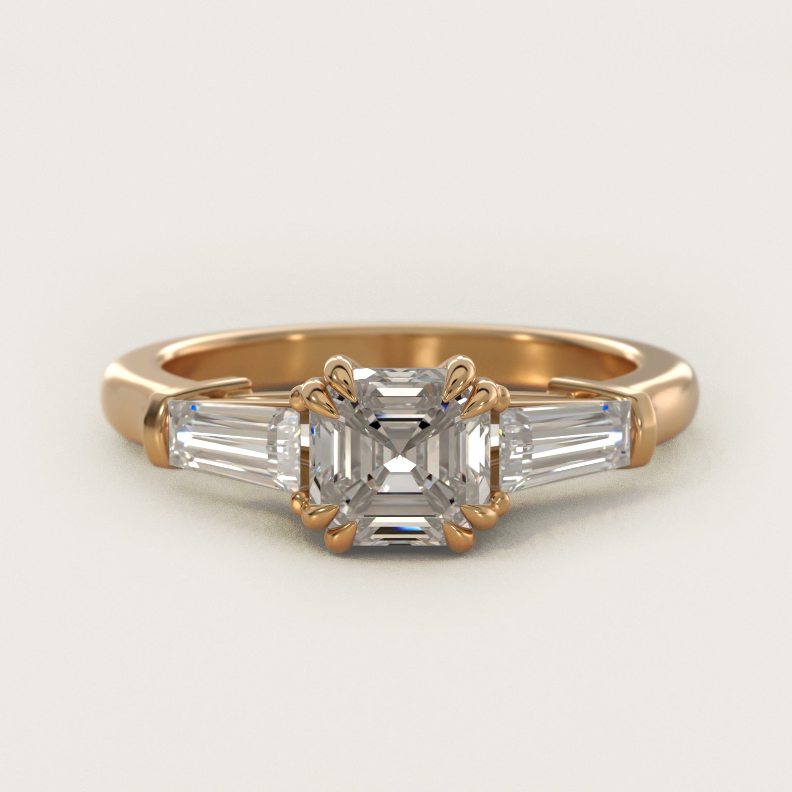 Three-Stone Tapered Baguette Diamond Engagement Ring in 18k Yellow Gold (1/2 ct. tw.) - Asscher Center