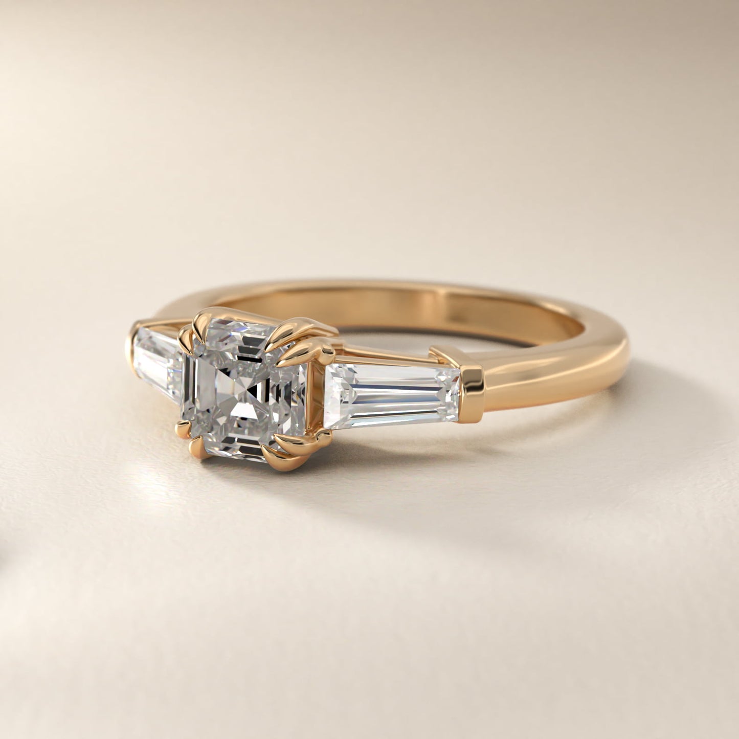 Three-Stone Tapered Baguette Diamond Engagement Ring in 14K Yellow Gold (1/2 ct. tw.) - Asscher Center