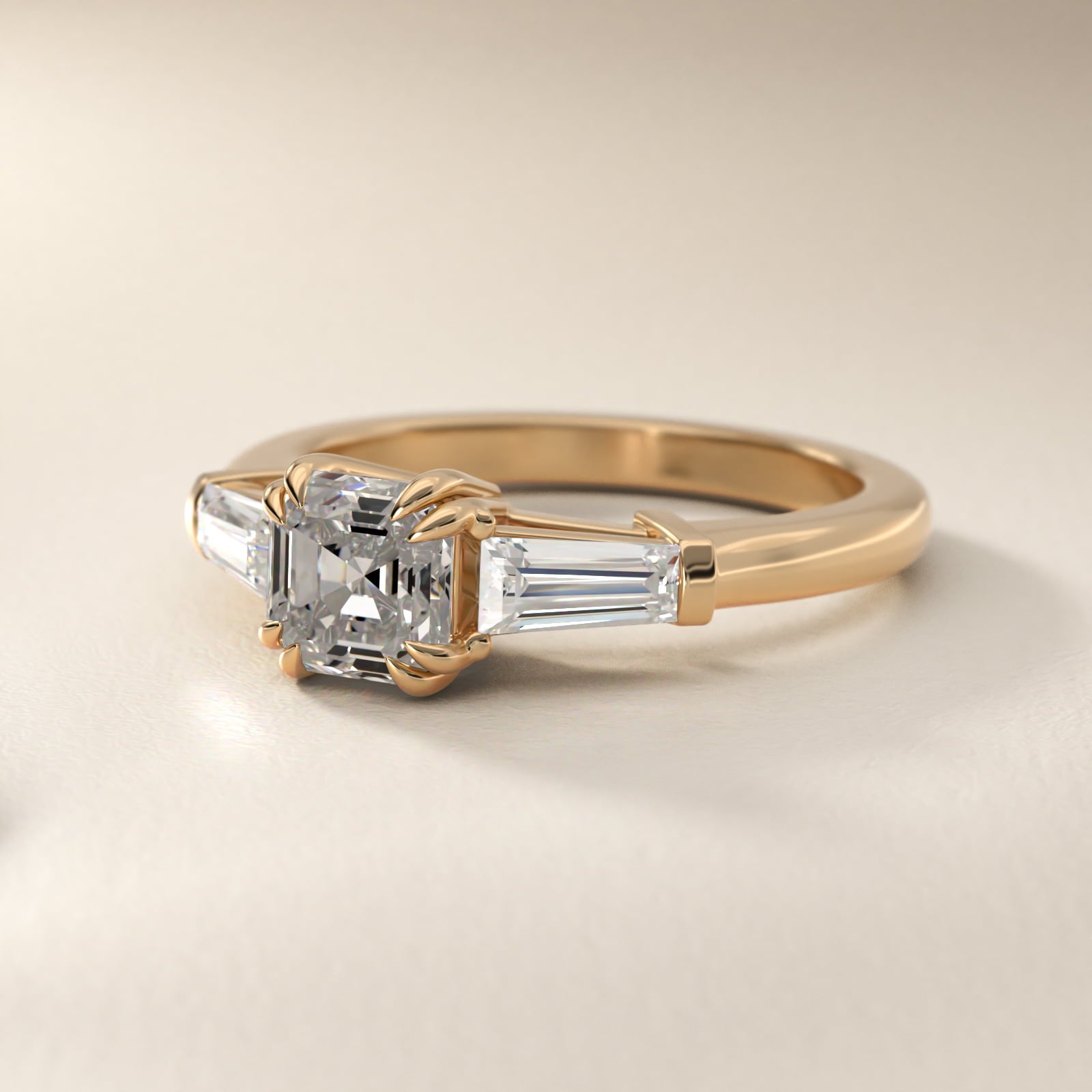 Three-Stone Tapered Baguette Diamond Engagement Ring in 18k Yellow Gold (1/2 ct. tw.) - Asscher Center