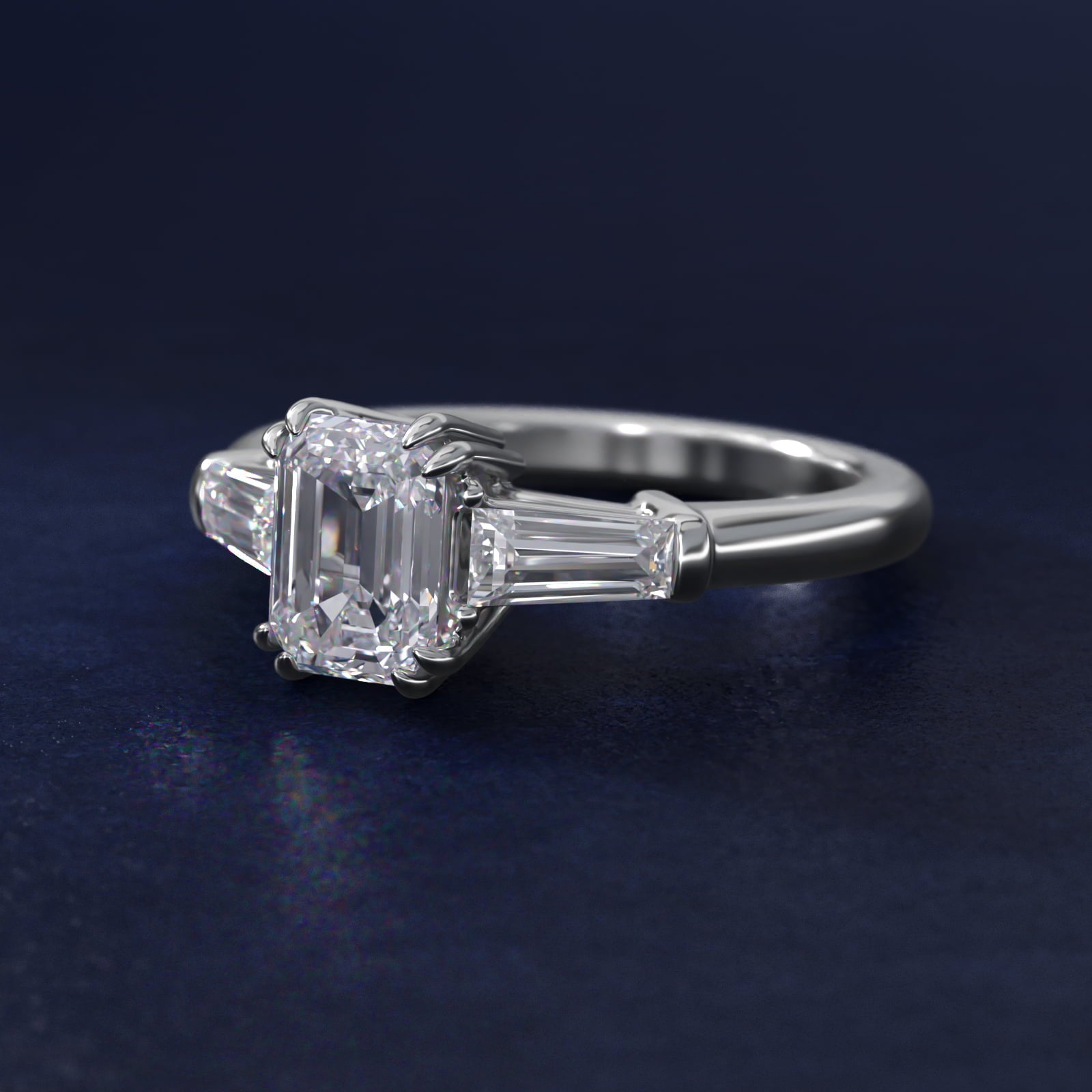 Three-Stone Tapered Baguette Diamond Engagement Ring in 18k White Gold (1/2 ct. tw.) - Emerald Center