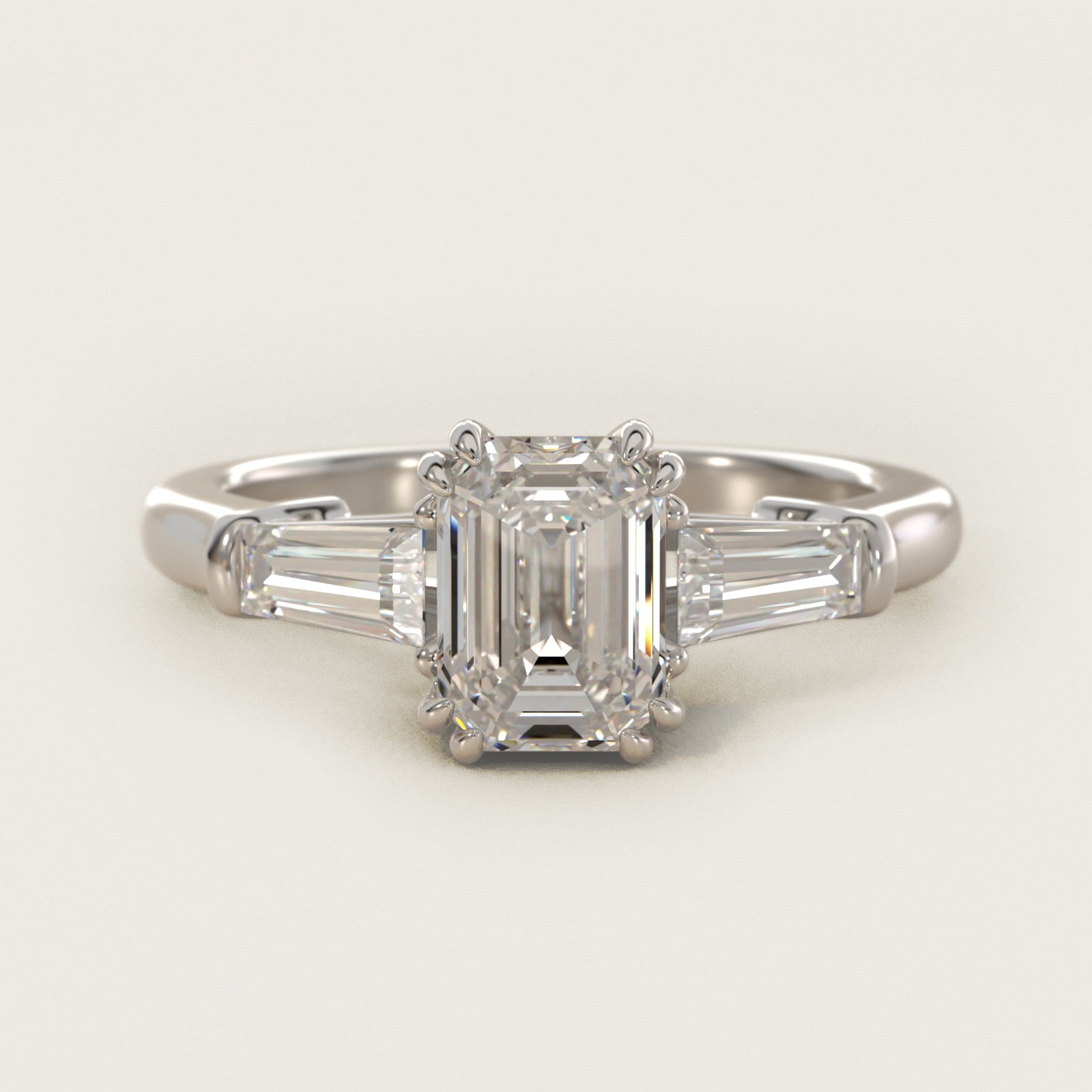 Three-Stone Tapered Baguette Diamond Engagement Ring in 18k White Gold (1/2 ct. tw.) - Emerald Center