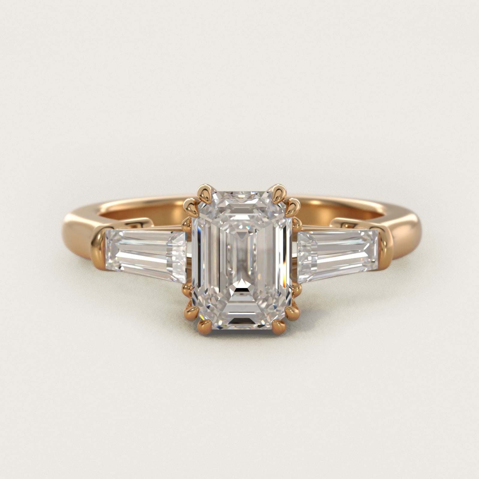 Three-Stone Tapered Baguette Diamond Engagement Ring in 18k Yellow Gold (1/2 ct. tw.) - Emerald Center
