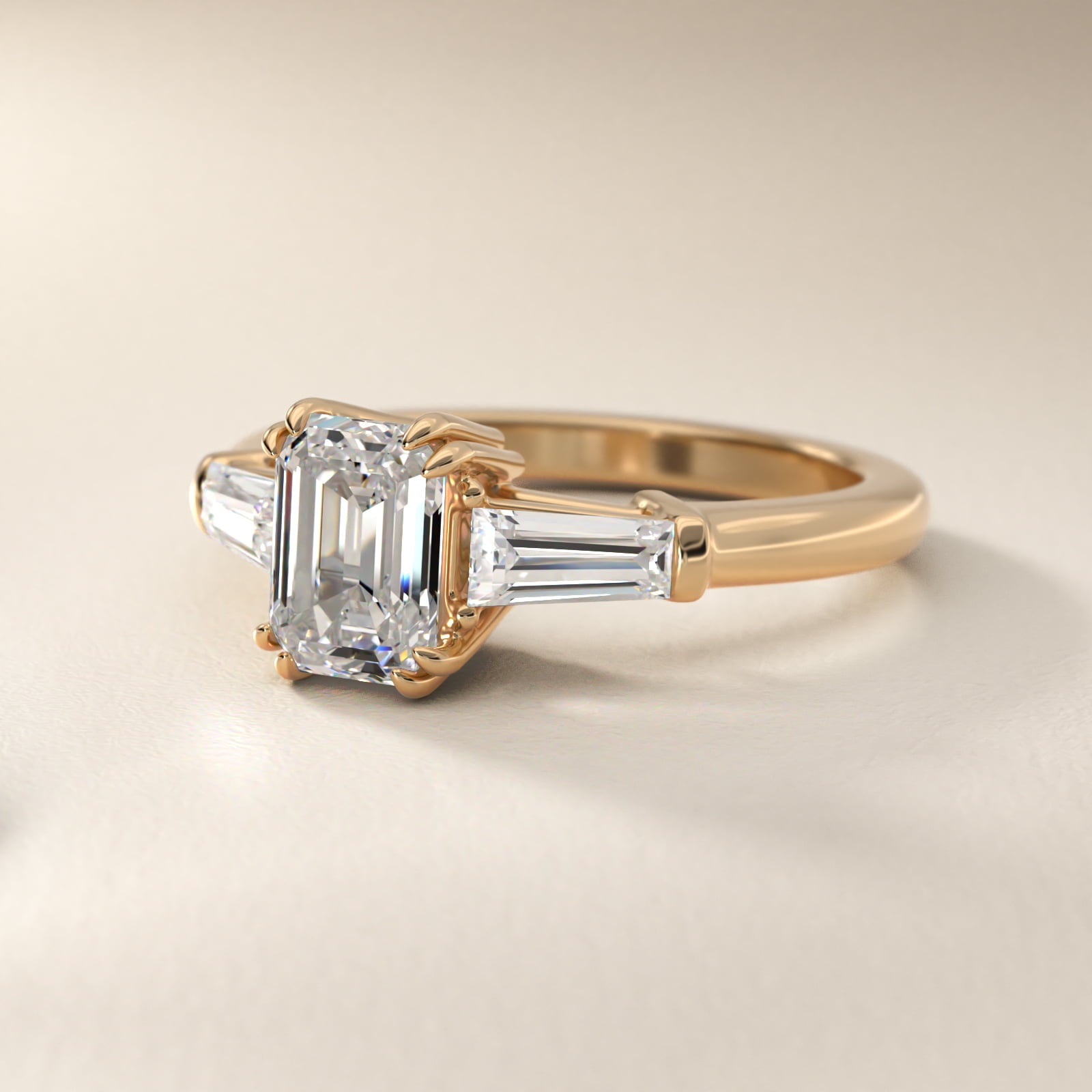 Three-Stone Tapered Baguette Diamond Engagement Ring in 14K Yellow Gold (1/2 ct. tw.) - Emerald Center