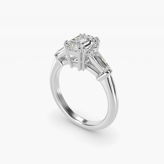 Three-Stone Tapered Baguette Diamond Engagement Ring in Platinum (1/2 ct. tw.) - Emerald Center