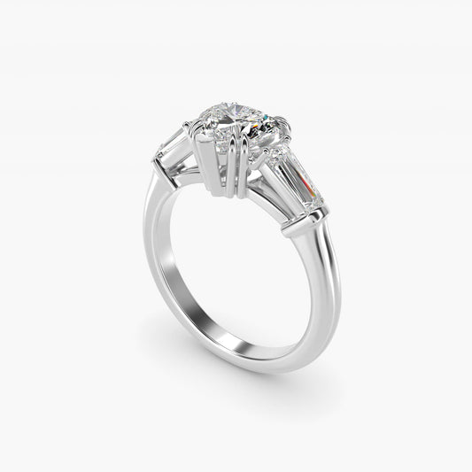 Three-Stone Tapered Baguette Diamond Engagement Ring in 18k White Gold (1/2 ct. tw.) - Heart Center