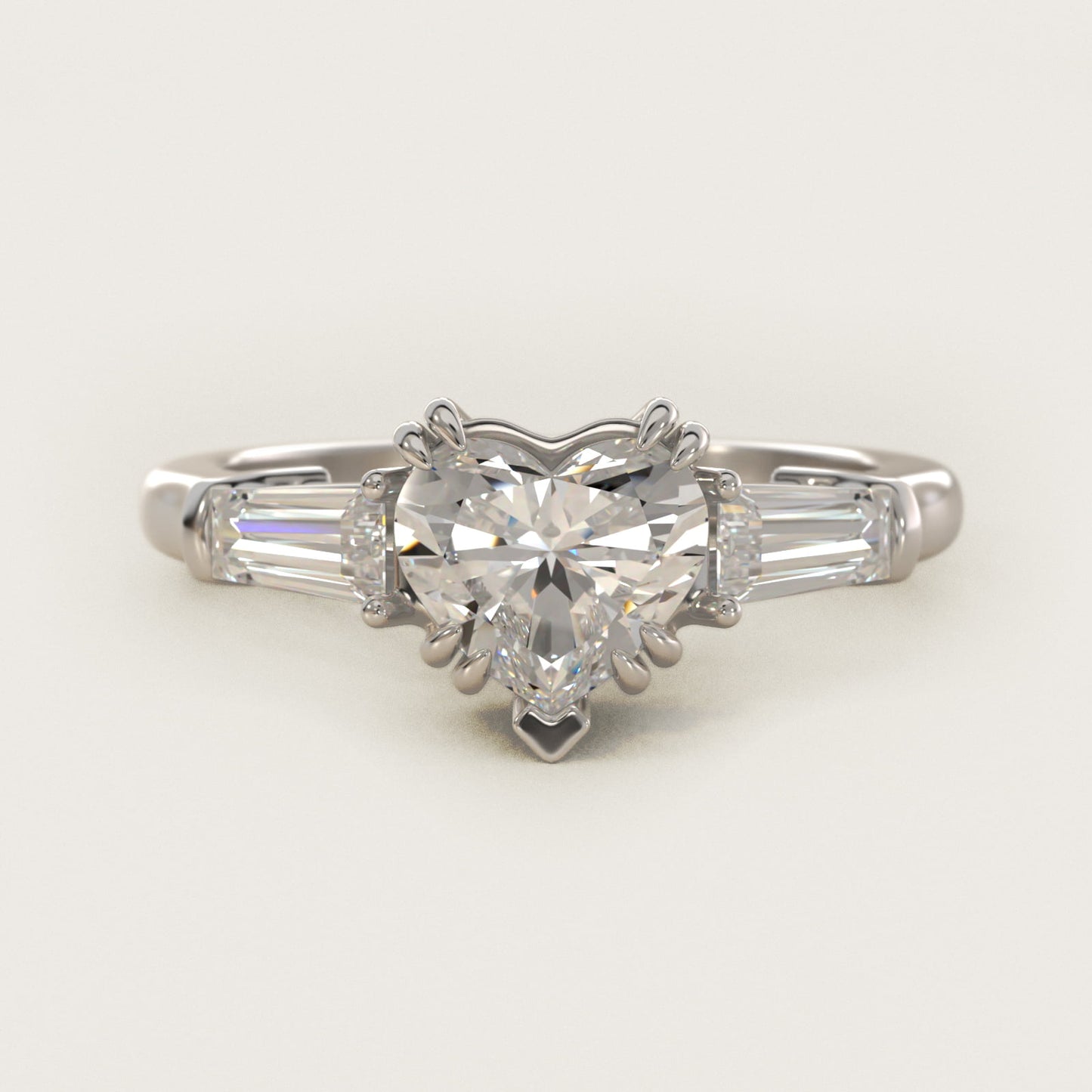 Three-Stone Tapered Baguette Diamond Engagement Ring in 18k White Gold (1/2 ct. tw.) - Heart Center