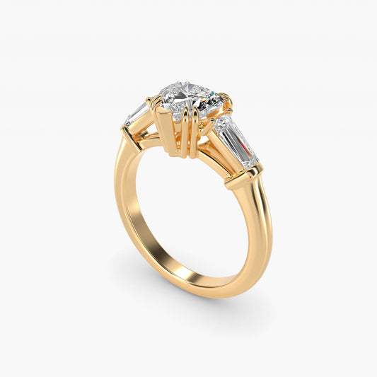 Three-Stone Tapered Baguette Diamond Engagement Ring in 18k Yellow Gold (1/2 ct. tw.) - Heart Center