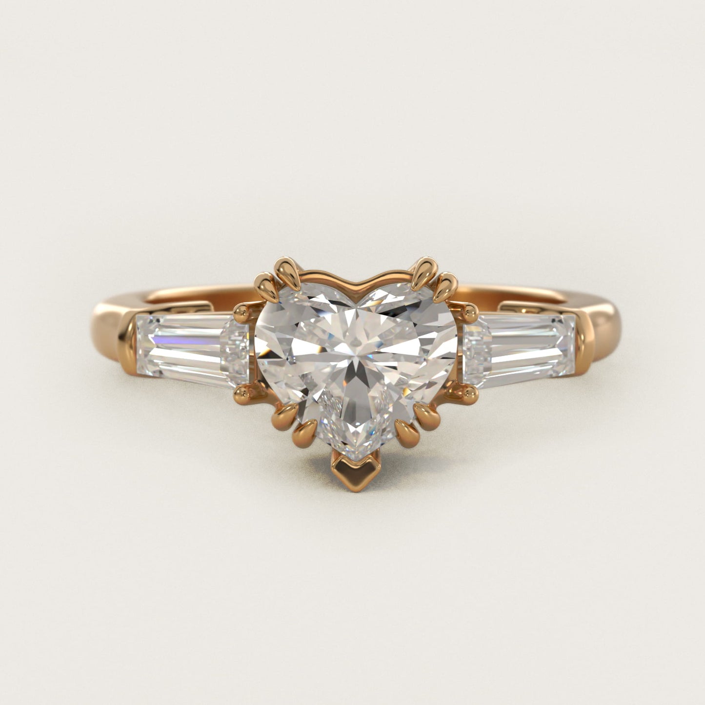 Three-Stone Tapered Baguette Diamond Engagement Ring in 14K Yellow Gold (1/2 ct. tw.) - Heart Center