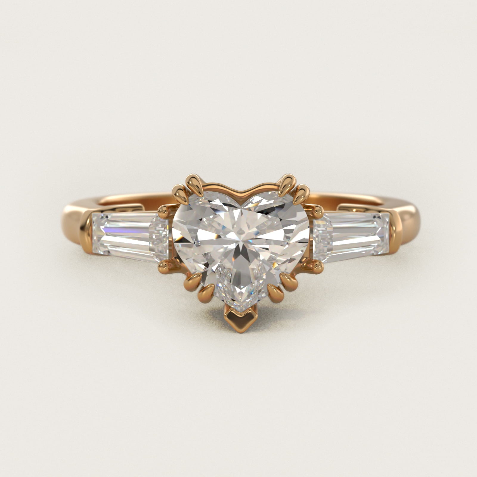 Three-Stone Tapered Baguette Diamond Engagement Ring in 18k Yellow Gold (1/2 ct. tw.) - Heart Center