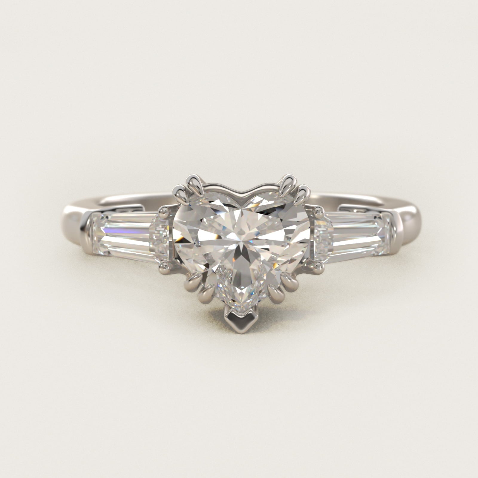 Three-Stone Tapered Baguette Diamond Engagement Ring in Platinum (1/2 ct. tw.) - Heart Center